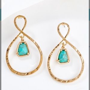 Susan Graver Turquoise & Goldtone Hammered Infinity Hoop Drop Earrings